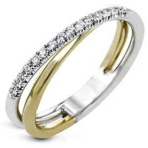 New Women’s Two Tone Round Cut 2 Line Cross Diamond Ring